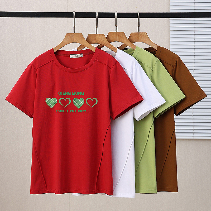 8859大码女装时尚烫画上衣2025夏季新款胖MM250斤宽松遮肉短袖T恤