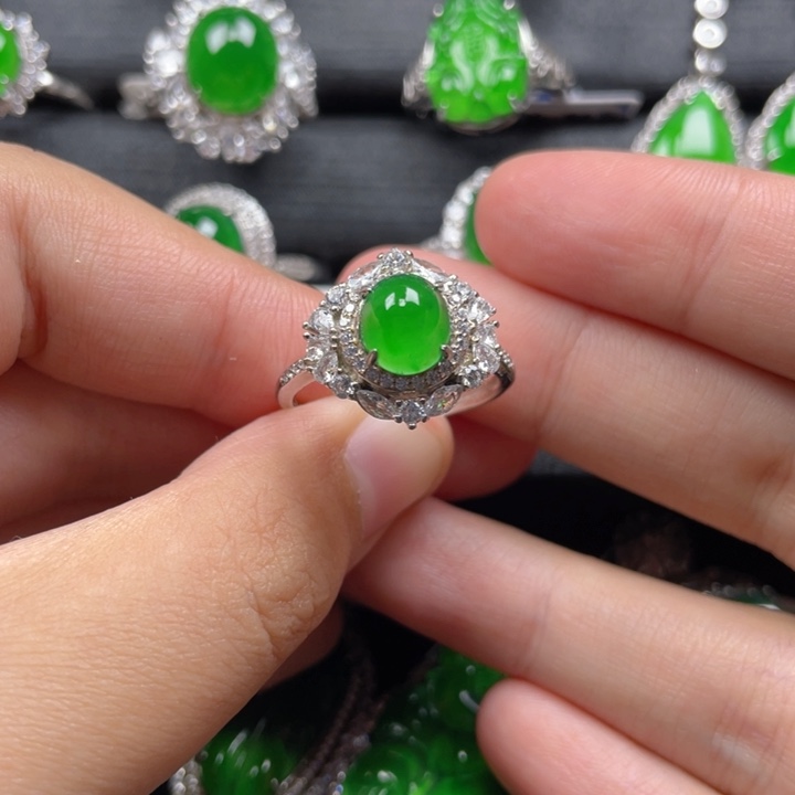 翡翠戒指银S925镶嵌戒指