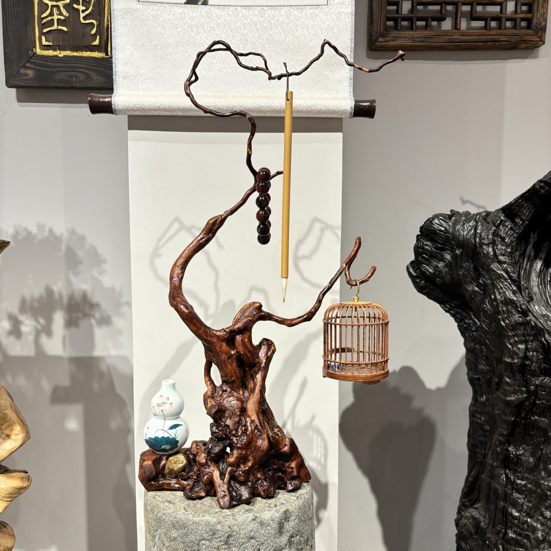 根雕根艺自然随形杜鹃挂架高64宽38