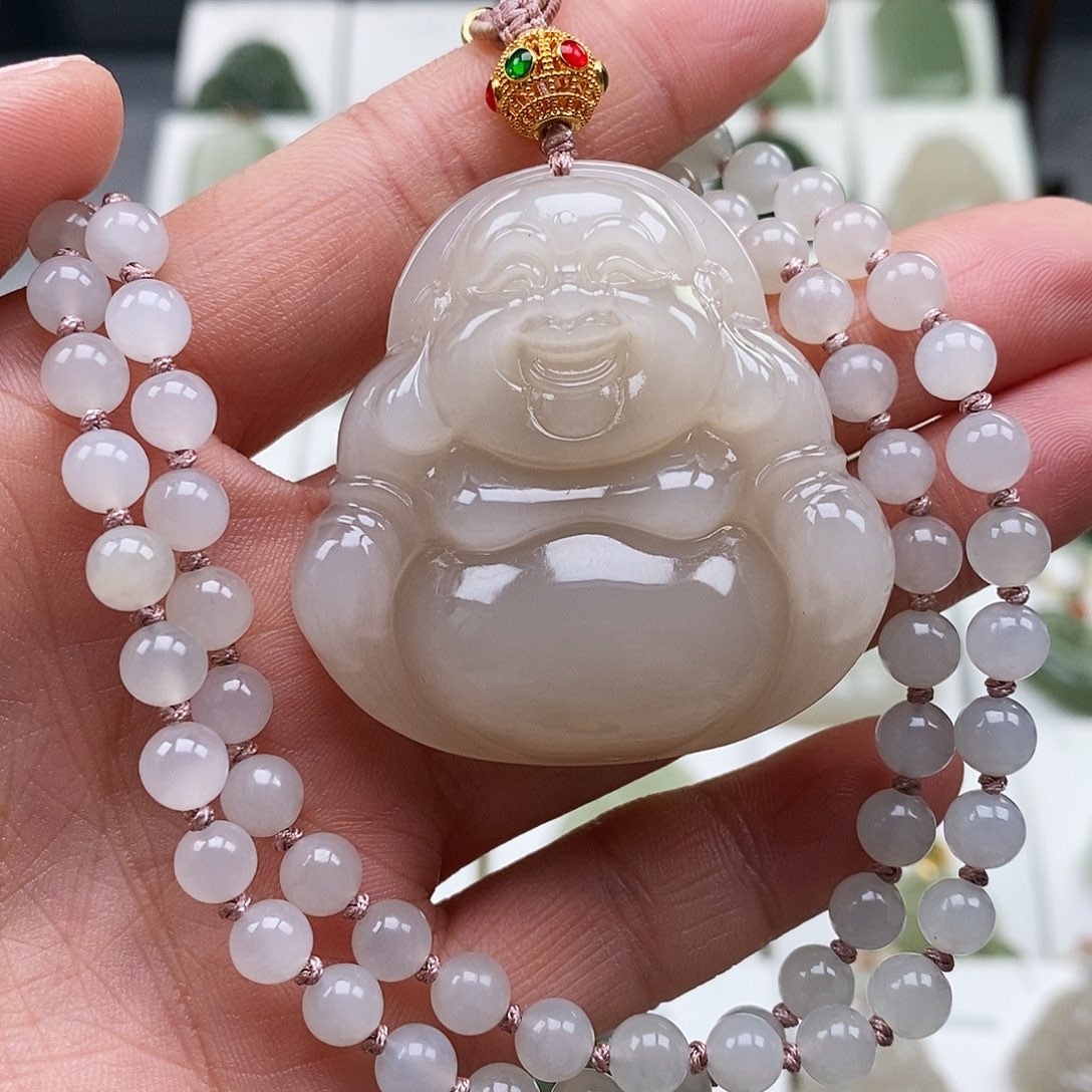 和田玉颈饰足金镶嵌45