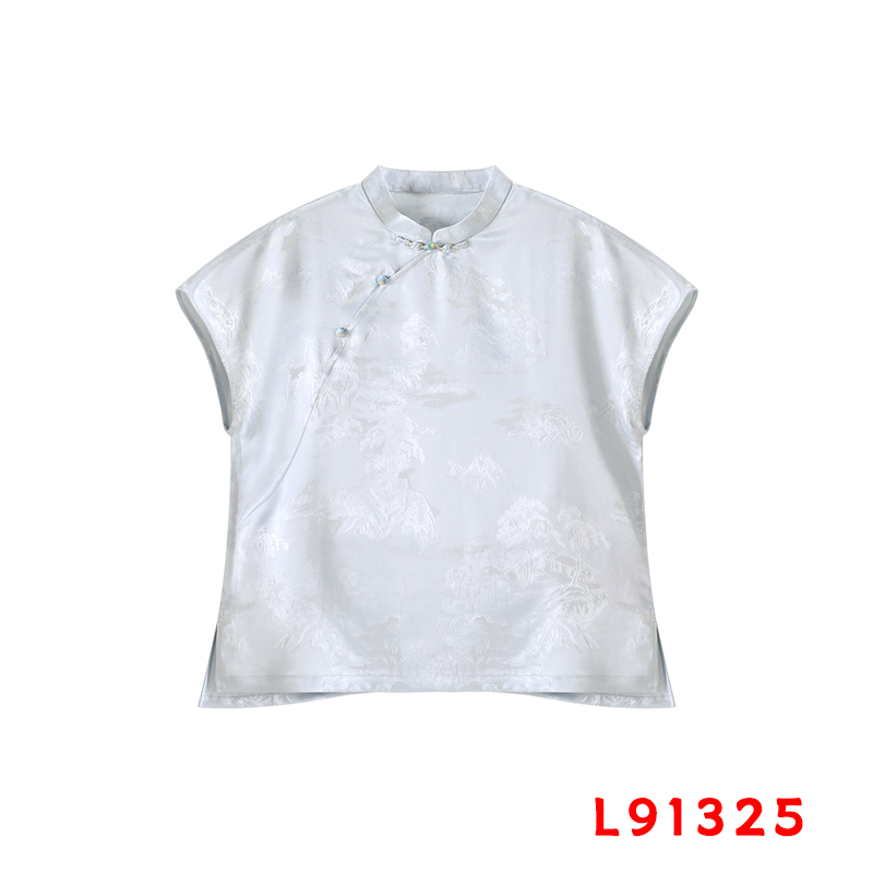 【小水专属】蓝色立领落肩上衣  91325