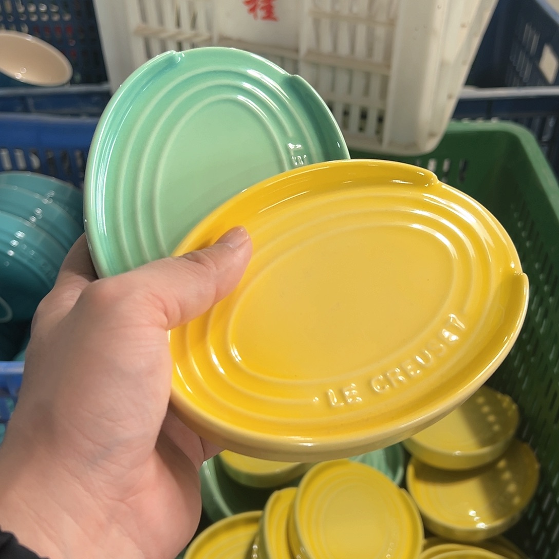 陶瓷 椭圆勺托 青羽 黄色
