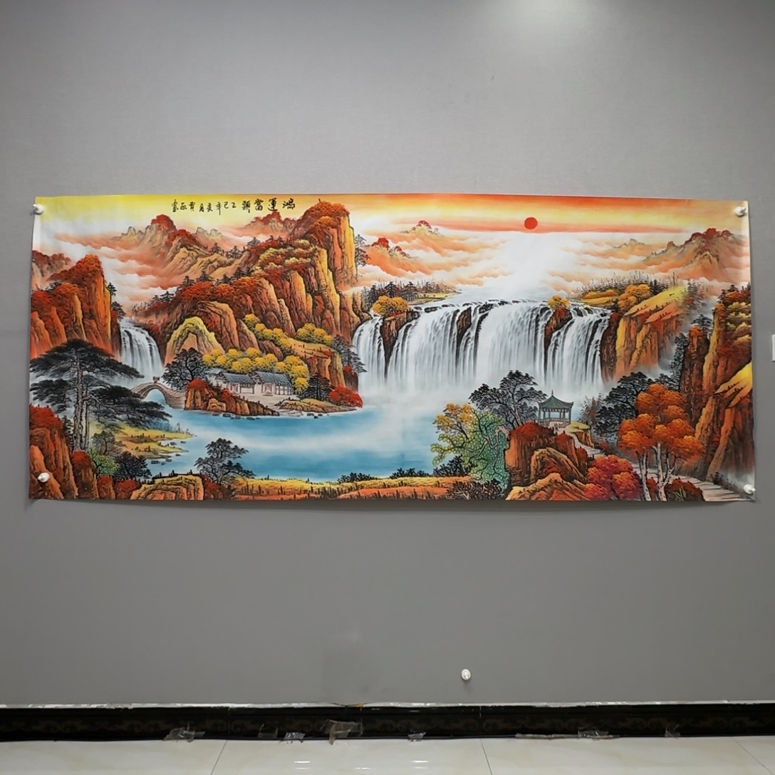 国画横幅八尺精品红山水贾敏