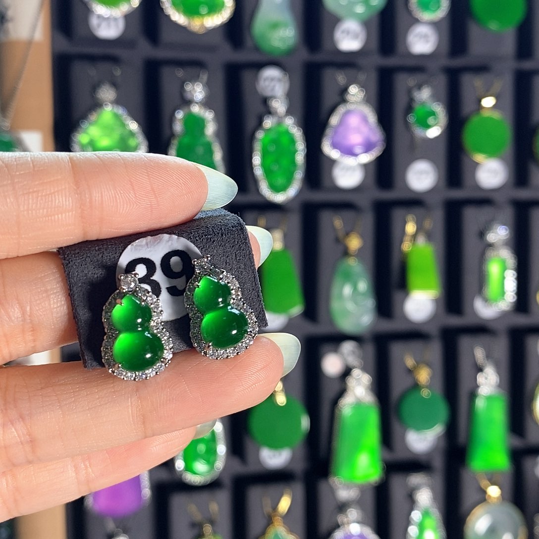 银S925镶嵌翡翠耳饰39