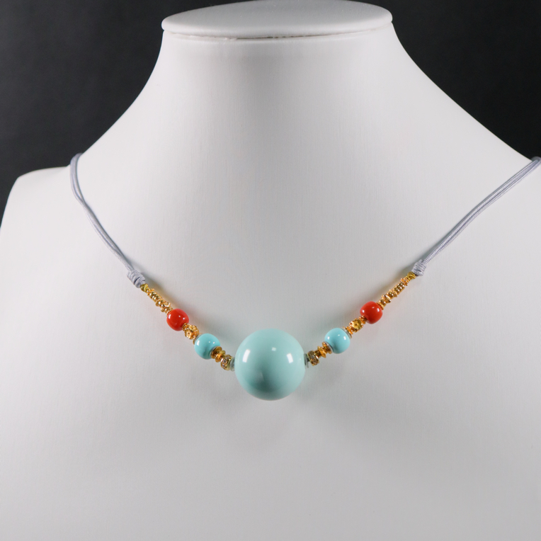 原矿绿松石精品圆珠锁骨链，圆珠19.5mm，9.37g，老型珠7×5.5mm0.89g