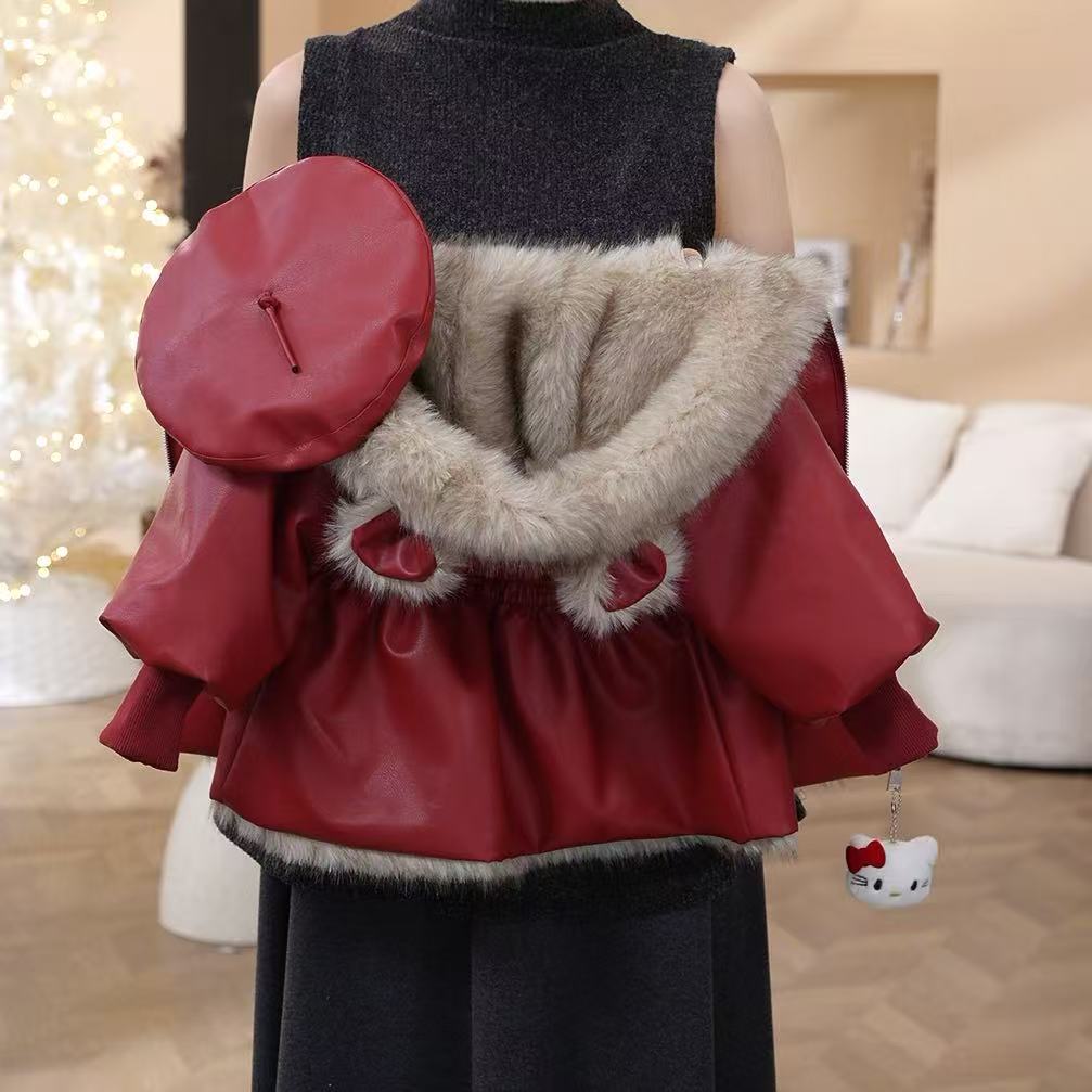 女童外套秋冬款2025新款儿童洋气加绒加厚上衣女孩冬装毛毛衣