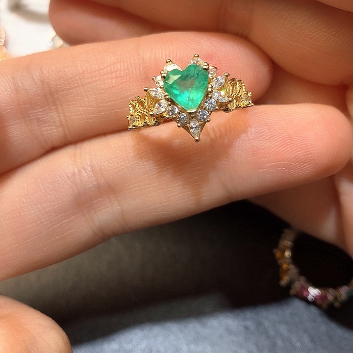 祖母绿戒指银S925镶嵌