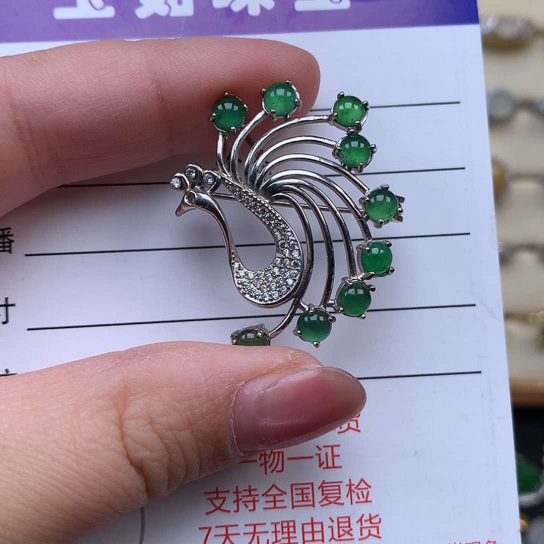 翡翠颈饰银S925镶嵌胸针925