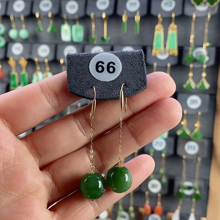 和田玉耳饰18K金镶嵌耳饰