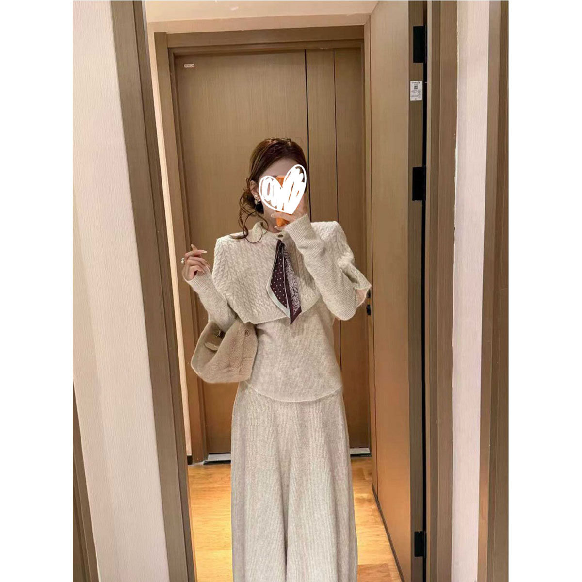 秋冬季氛围感穿搭套装裙女韩系披肩斗篷毛衣外套内搭针织衫长裙子