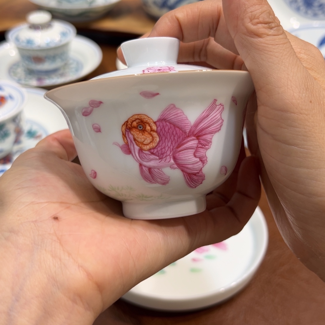 盖碗粉彩兰寿盖碗140毫升