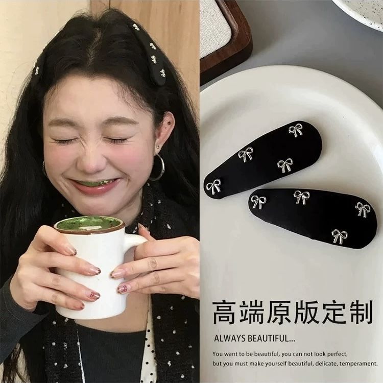 韩系气质黑色布艺水滴蝴蝶结BB夹小众百搭高级感刘海夹发夹发饰潮