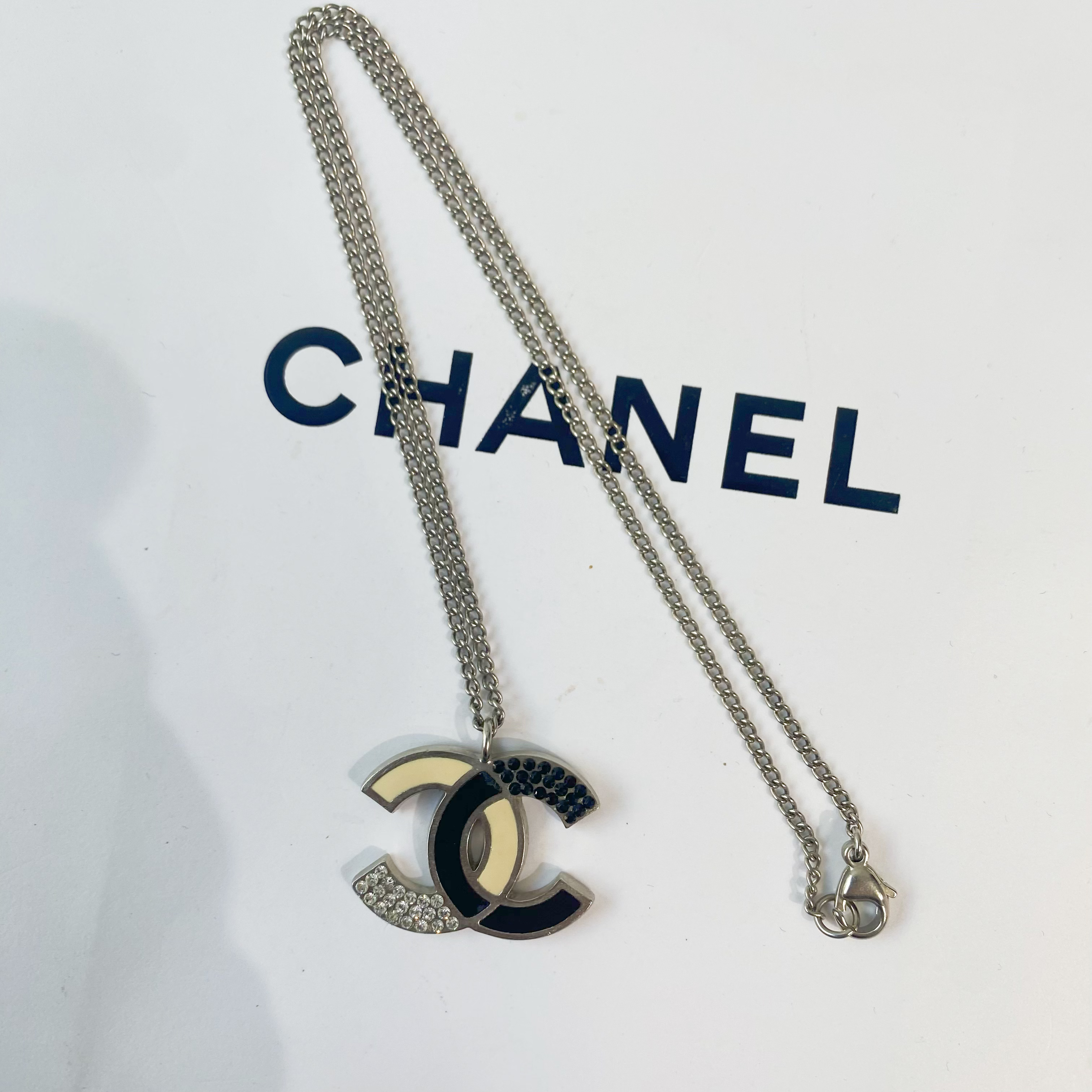95新 Chanel/香奈儿 Chanel vintage香奈儿中古双c银色珐琅锁骨链