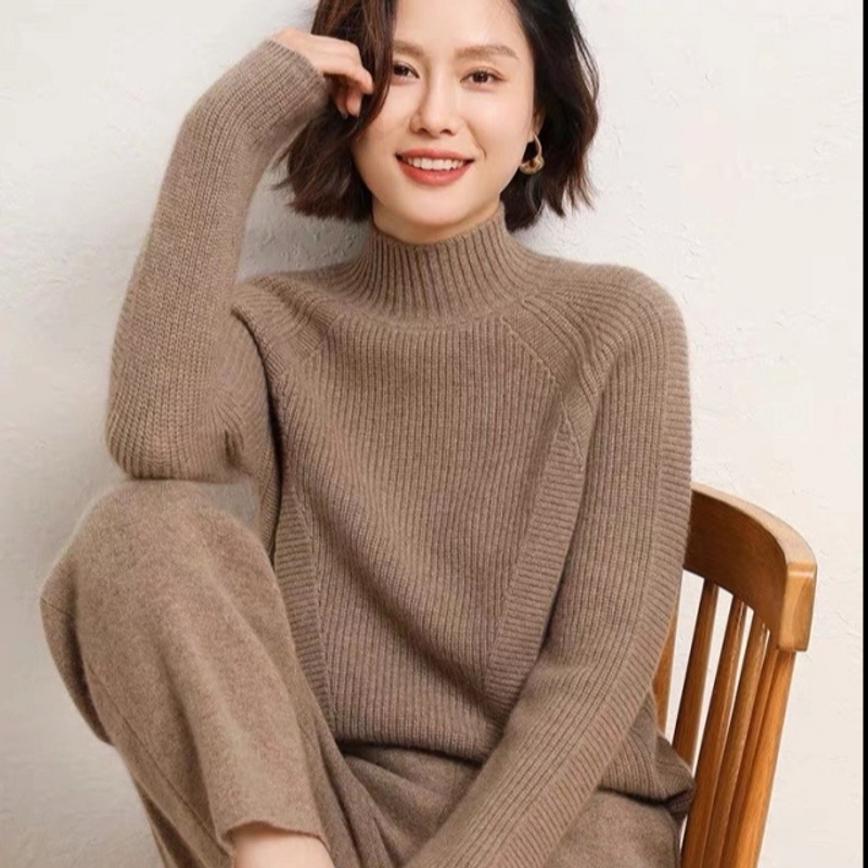100羊毛衫加加厚元宝针女士套头保暖时尚羊毛衫秋冬百搭宽松