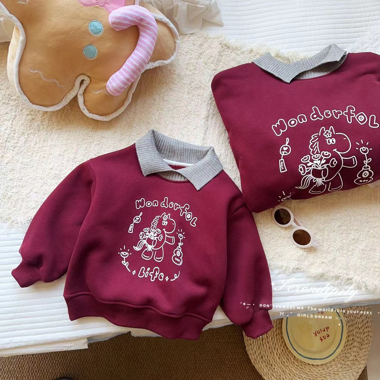 GP汤圆童装【马踏繁花】冬季韩系假两件加绒亲子卫衣（年款）YA-3564