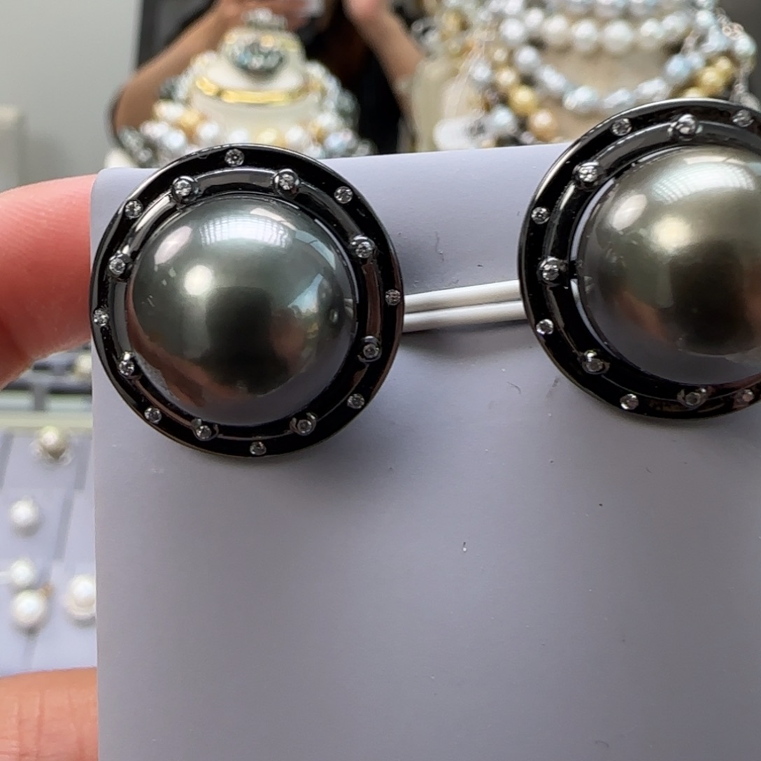 海水珍珠耳饰银S925镶嵌