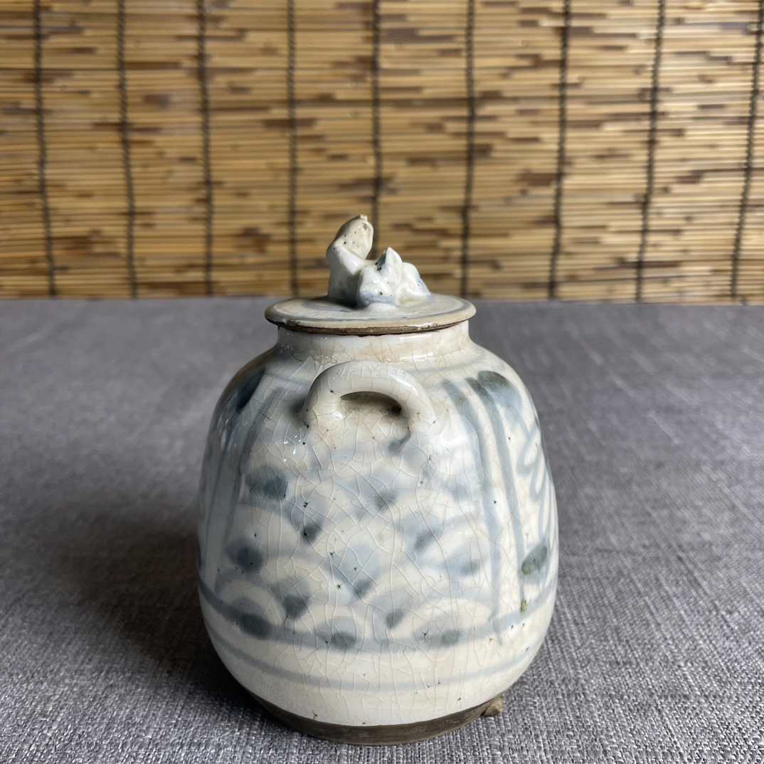 道八遗韵·茶席古珍】高桥道八作 青花兽钮急须 百年茶器孤品