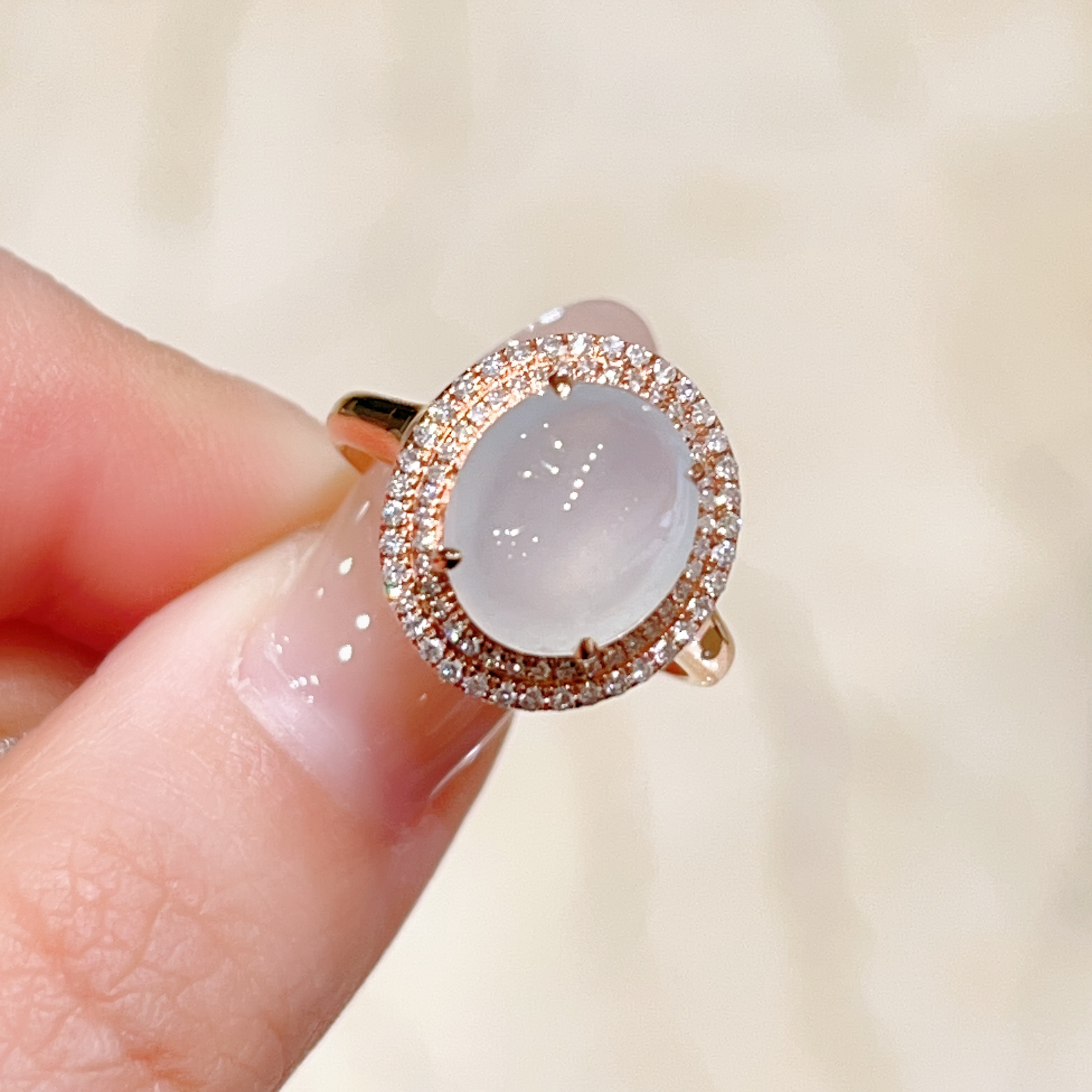 18k玫瑰金镶嵌翡翠戒指 5980