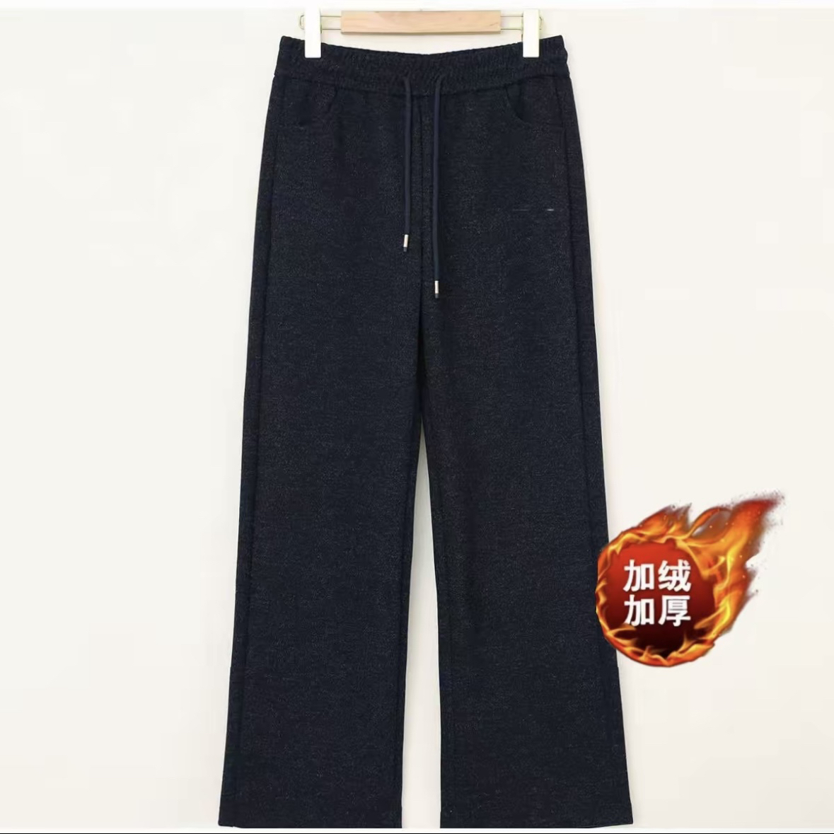 休闲高腰冬季高腰保暖松紧腰长裤时尚加绒女士妈妈裤加厚百搭