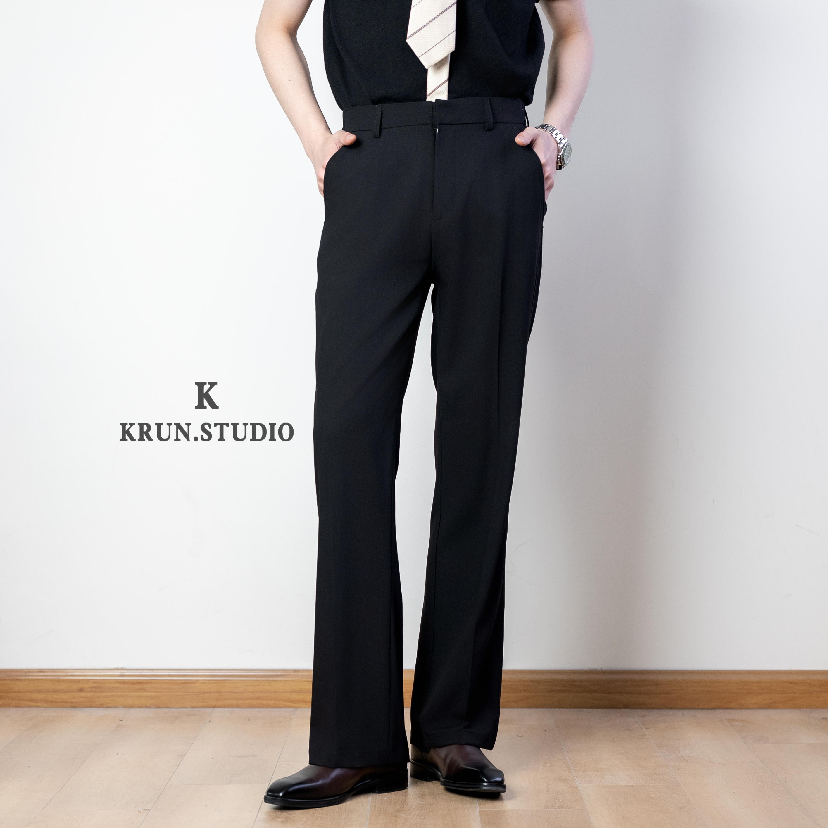 【KRUN】四季中性风男女西裤微喇直筒高腰三本针休闲日常百搭-29413