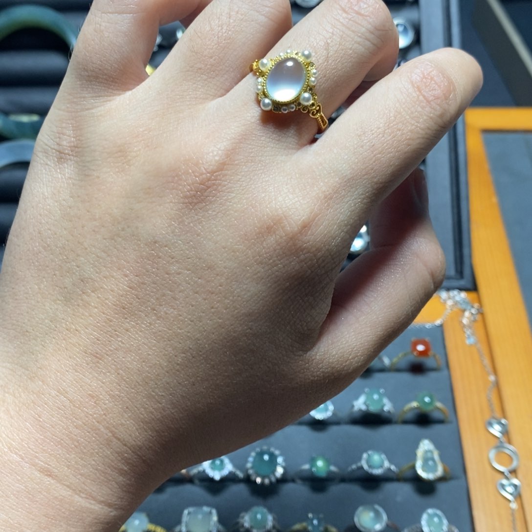 蛇纹石玉戒指银S925镶嵌南***梦