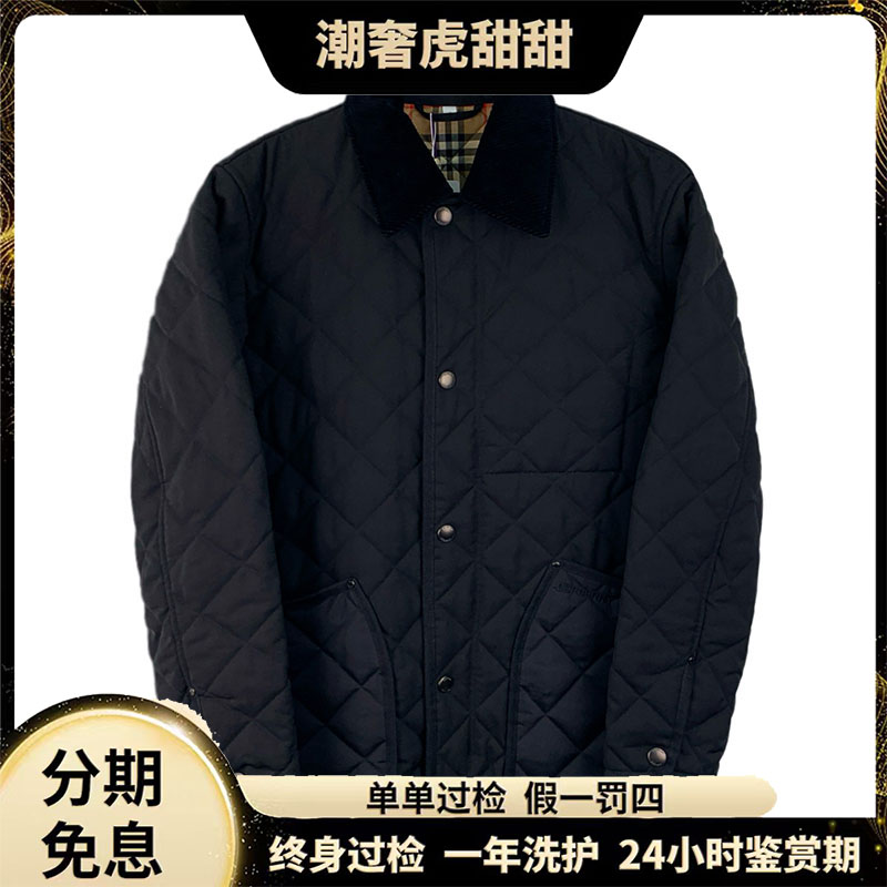99新 BURBERRY/博柏利 菱形格纹翻领棉服/ M码 /JM0575 /潮奢虎