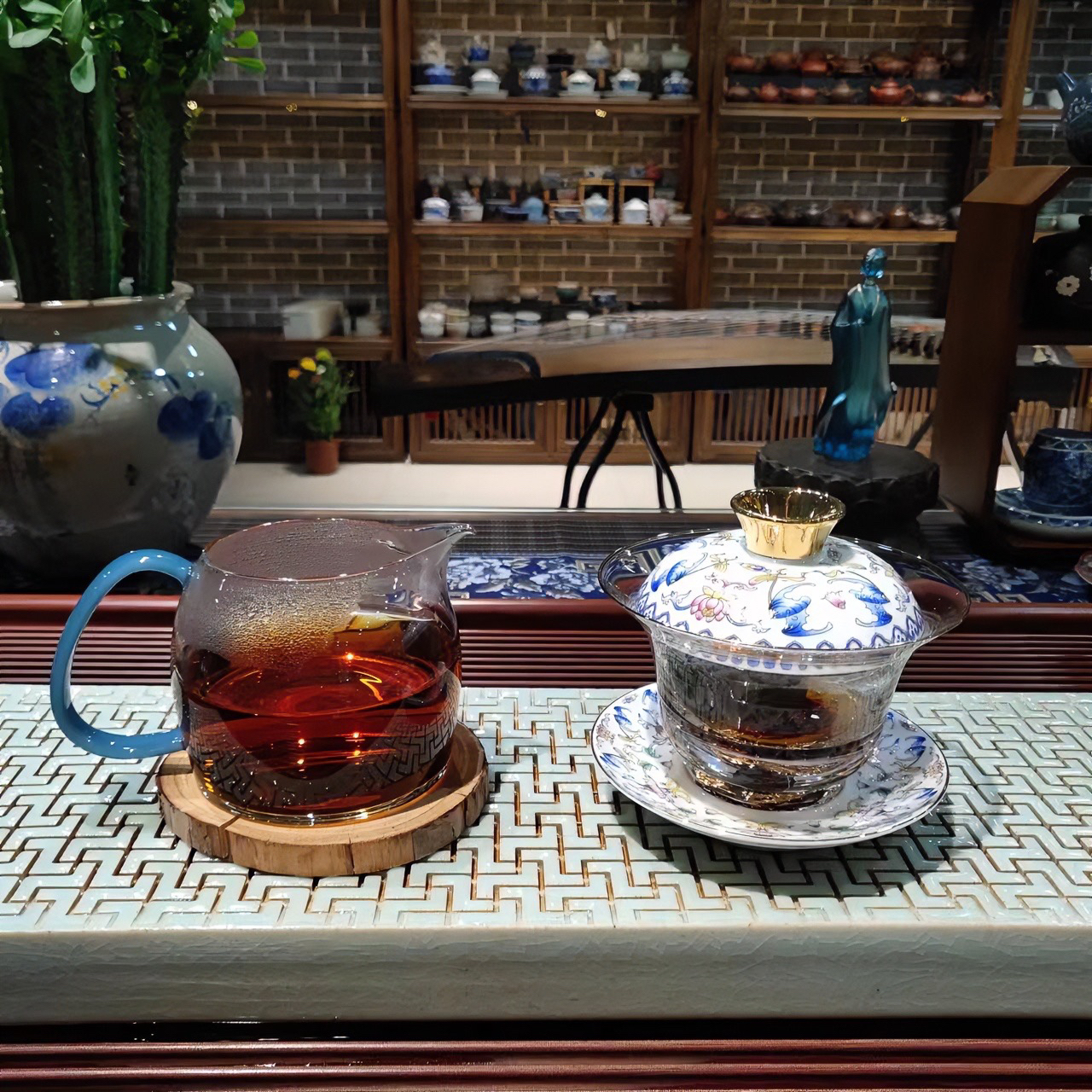 蓝色水晶珐琅彩盖碗150毫升家用高端透明