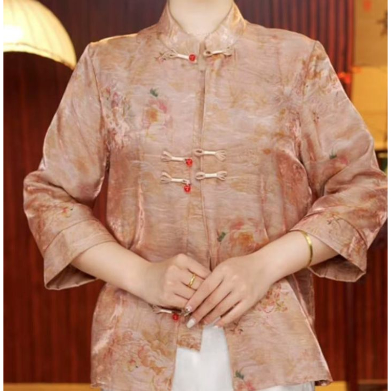 A1490直襟中袖薄款常规款立领常规上衣女装对襟中国风