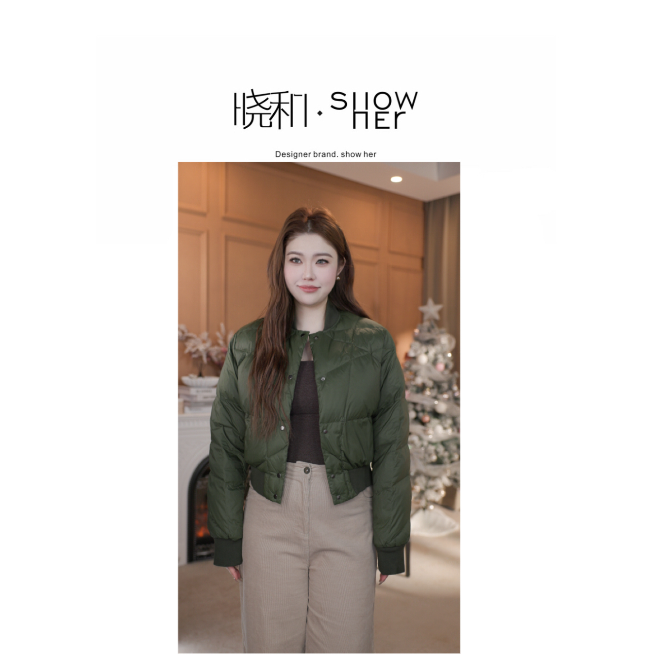 SHOW HER【海苔棱纹】’90白Y绒‘方格翻领短款保暖休闲风宽松型