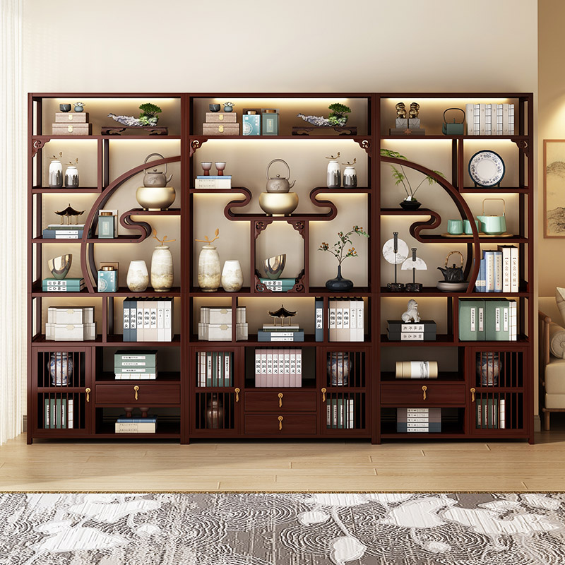 新款落地新中式置物博古架茶叶柜收纳架茶室酒柜展示柜网红家具