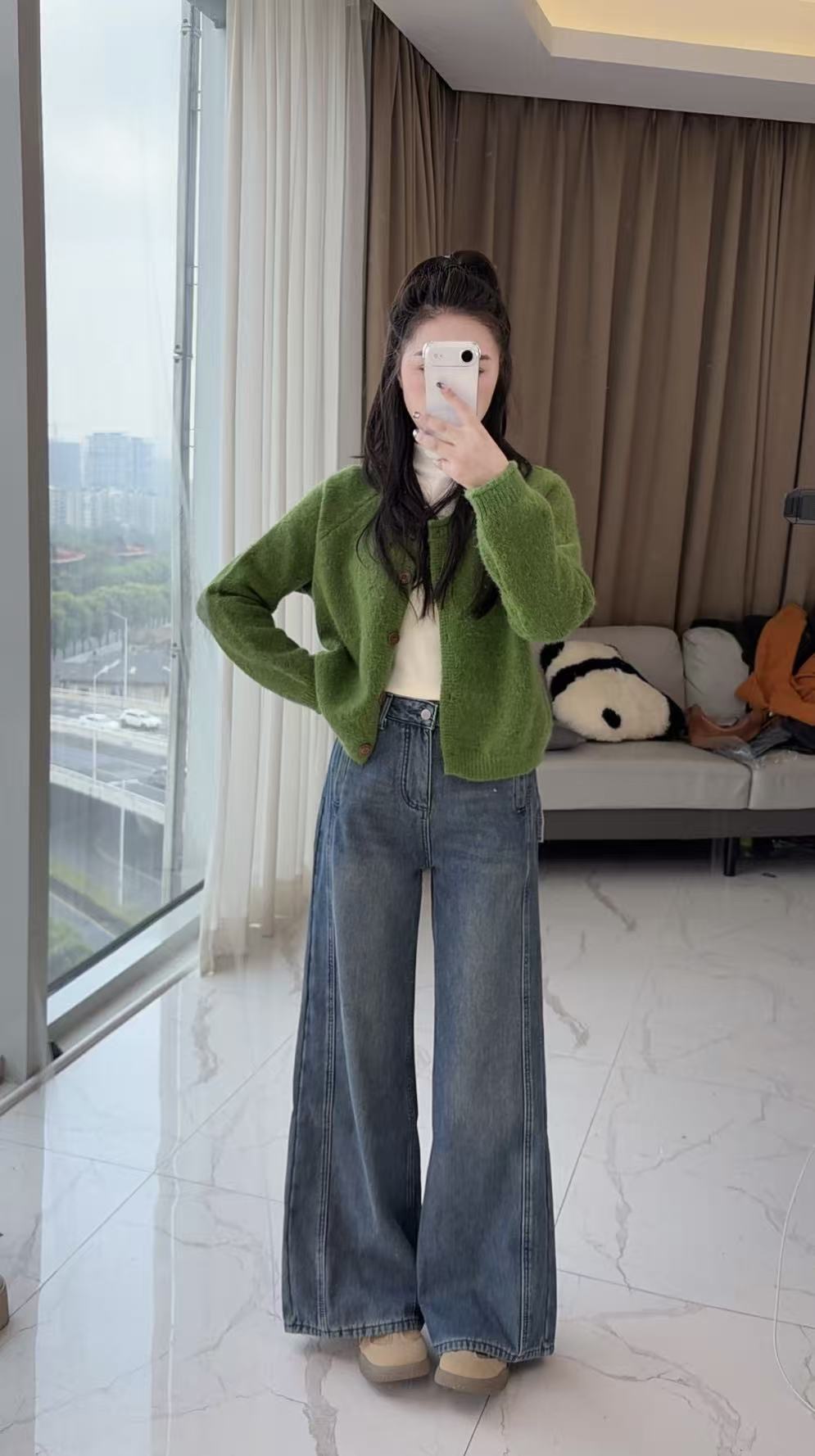 挺缘2025年秋冬新款加绒高腰阔腿牛仔裤女宽松加厚时尚直筒拖地裤