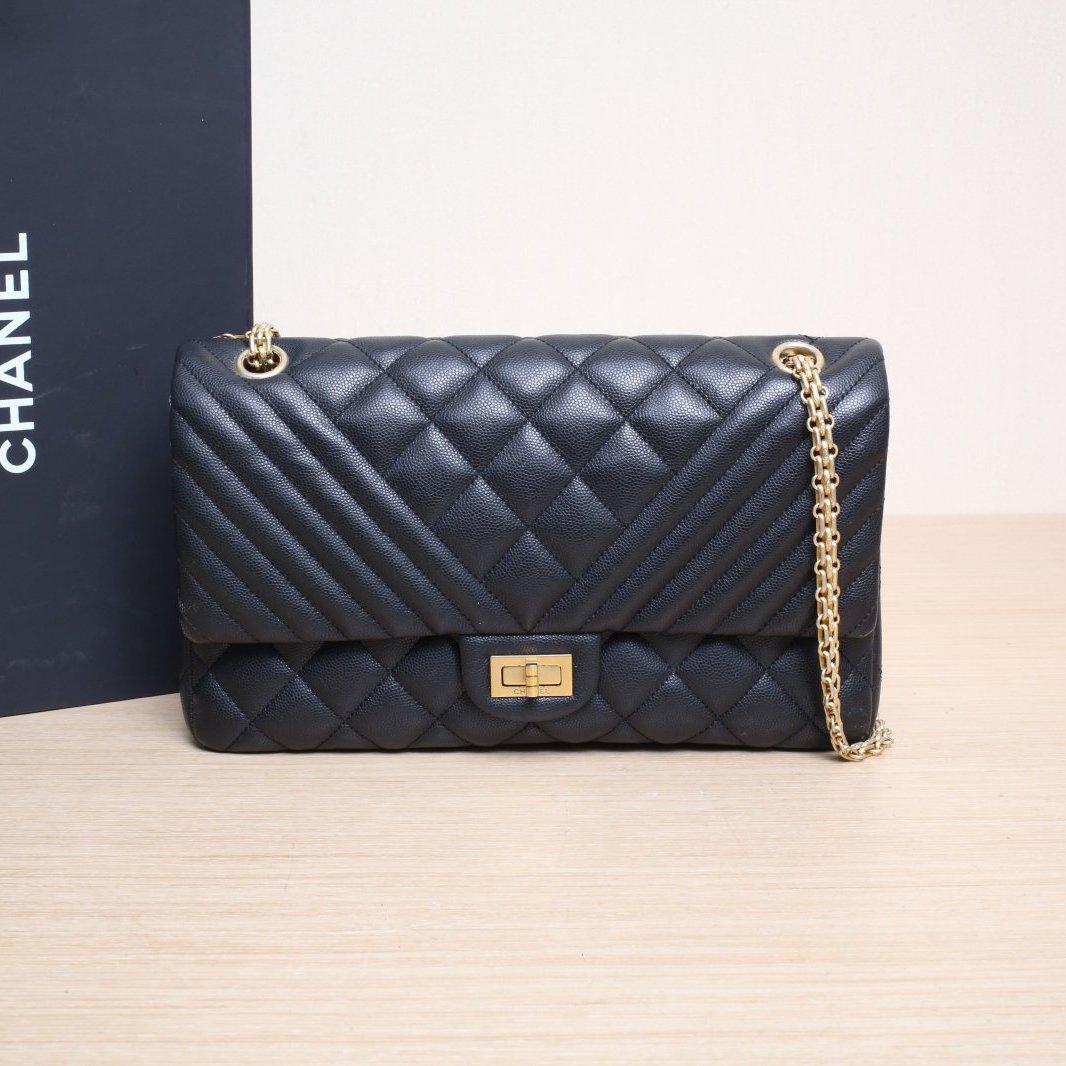 99新 Chanel/香奈儿 小花Jerry活动2.55 口盖包 大号 黑色 23开