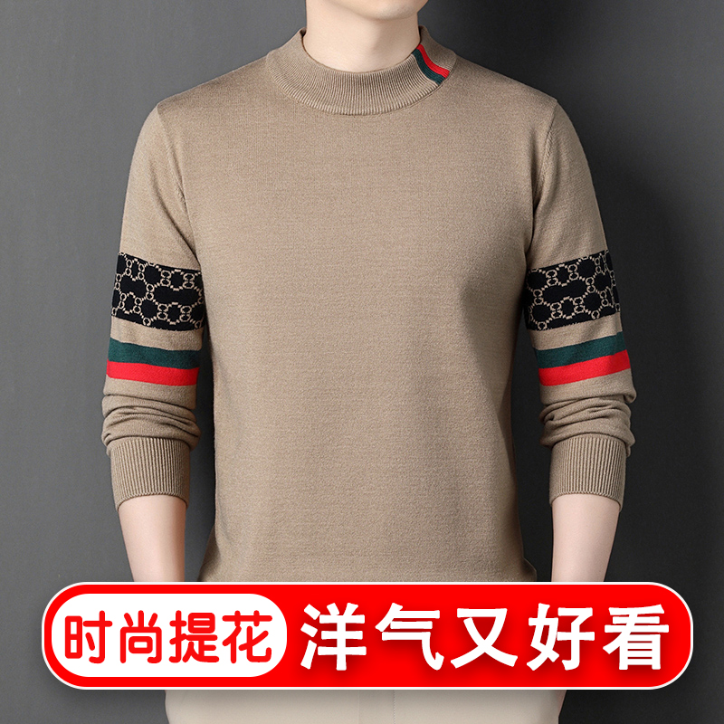 【时尚洋气】秋冬男士潮流圆领毛衣高档休闲时尚针织针织提花毛衣