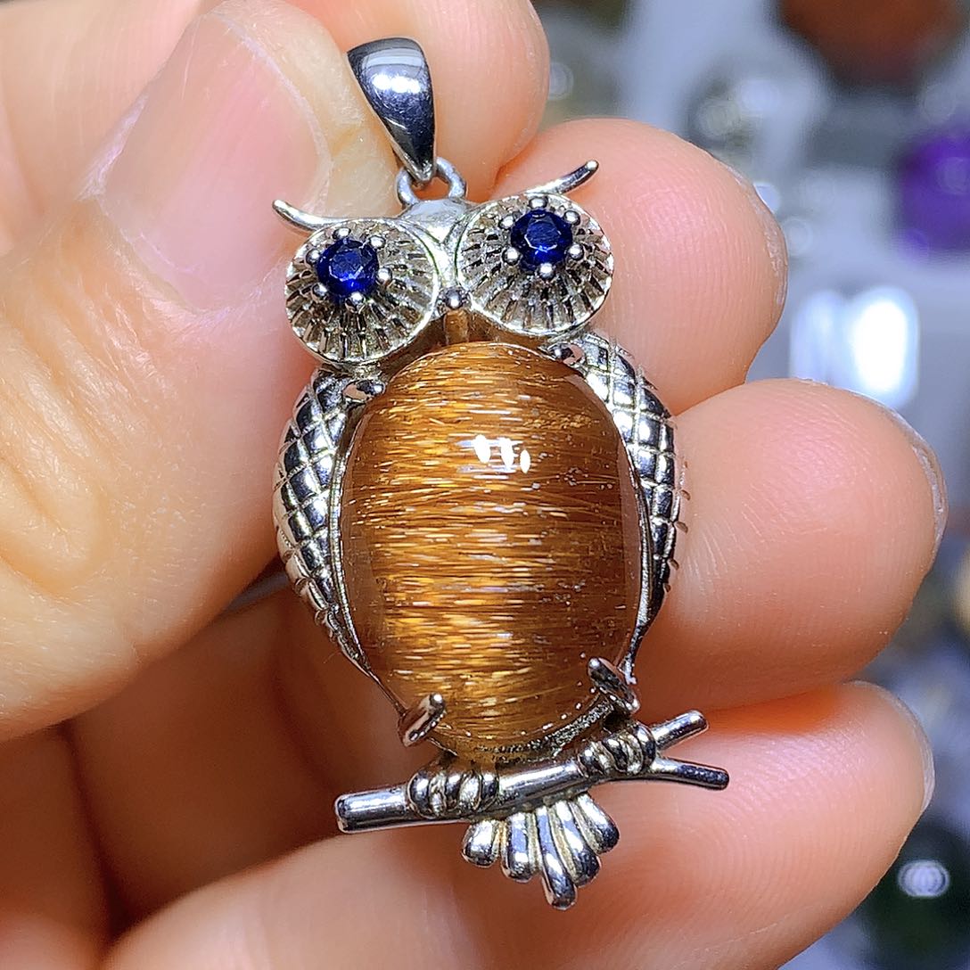 水晶吊坠银S925镀金镶嵌天然水晶