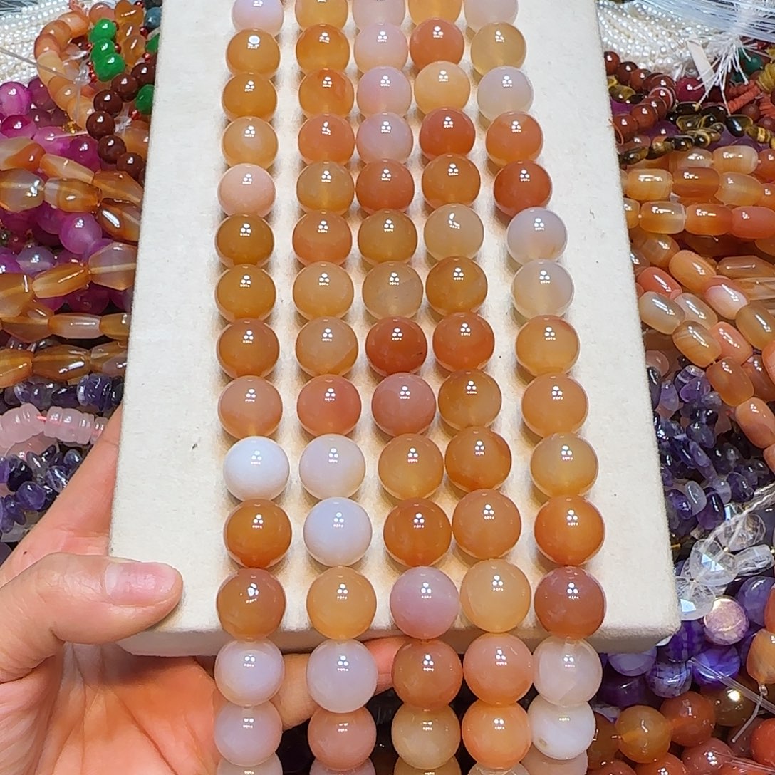 玛瑙/玉髓合金珠宝半成品16mm粉盐源玛瑙一条
