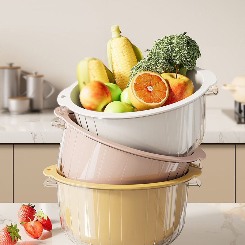 双层洗菜盆沥水篮八件套多功能厨房家用新款水果盘客厅淘洗菜篮子