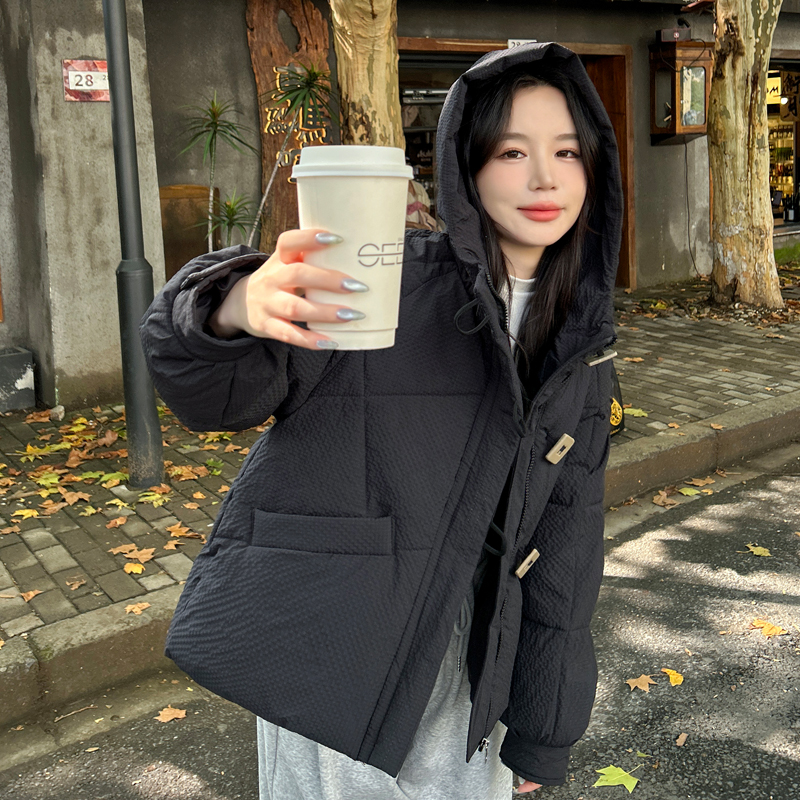 2024冬季新款格子连帽棉服女短款时尚百搭棉袄冬季女士休闲外套