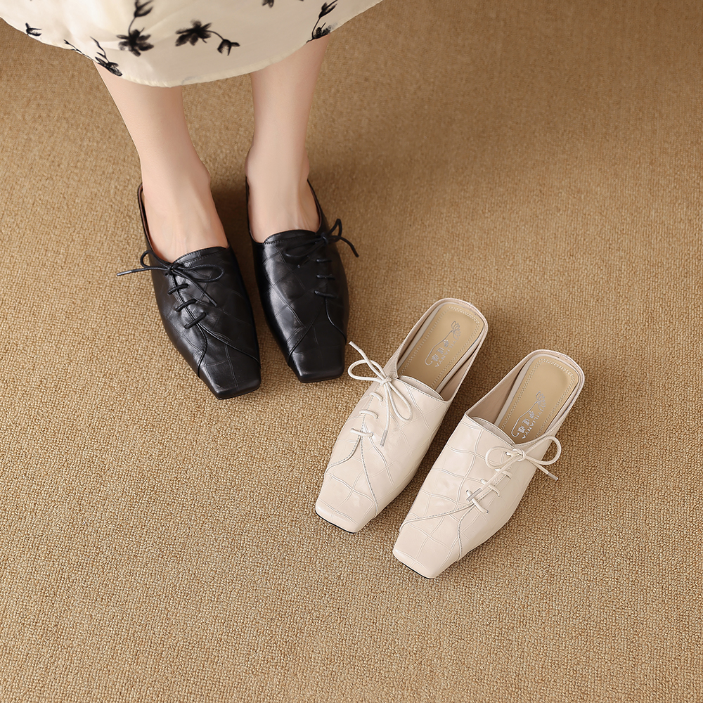 1955-5拖鞋女包头粗跟中跟鞋真皮罗马鞋时尚大码女鞋百搭