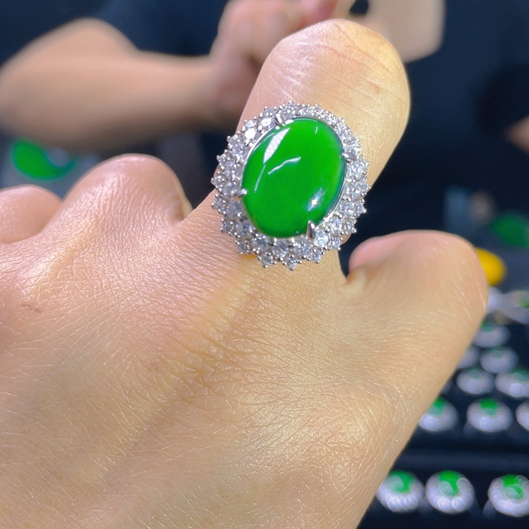 翡翠戒指银S925镶嵌天然