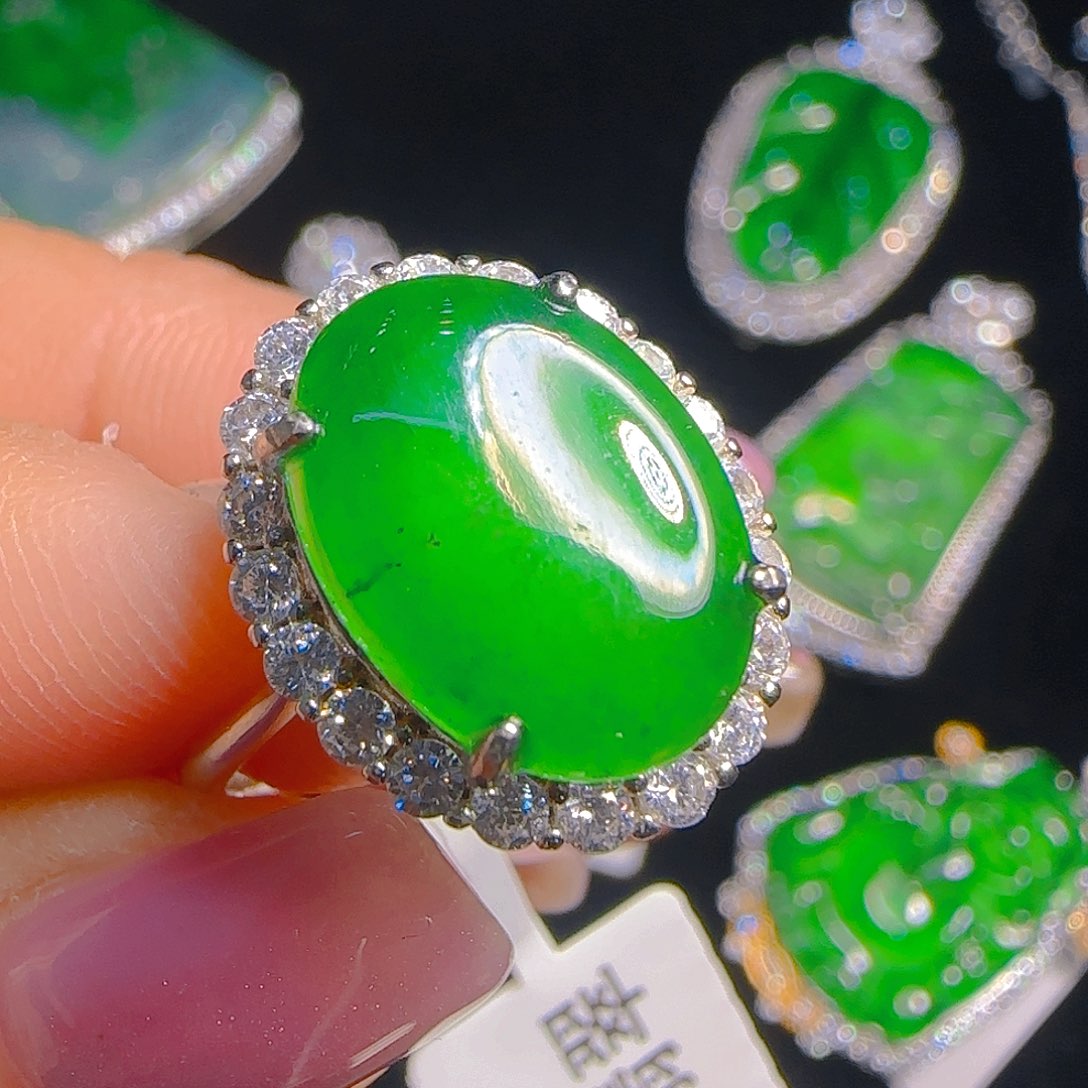 翡翠戒指银S925镶嵌天然
