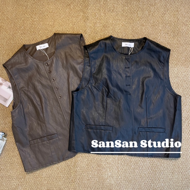 SanSan家  常规百搭秋款蛋白皮马甲  6713