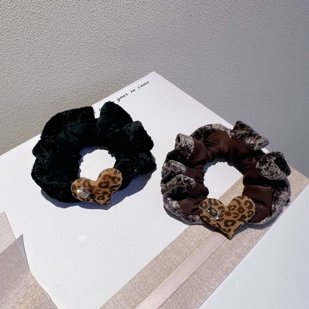 新款小肠发圈豹纹爱心面膜圈简约百搭头饰皮筋原创设计扎头发发绳