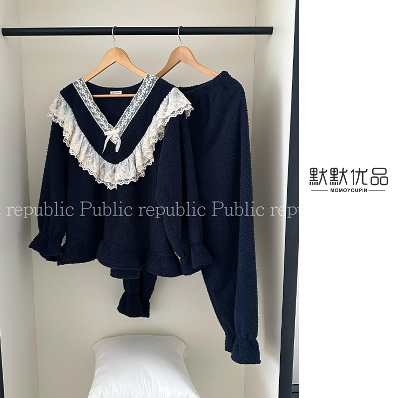 爆款/荔枝绒/韩国PB睡衣女甜美宽松家居套装娃娃领气质