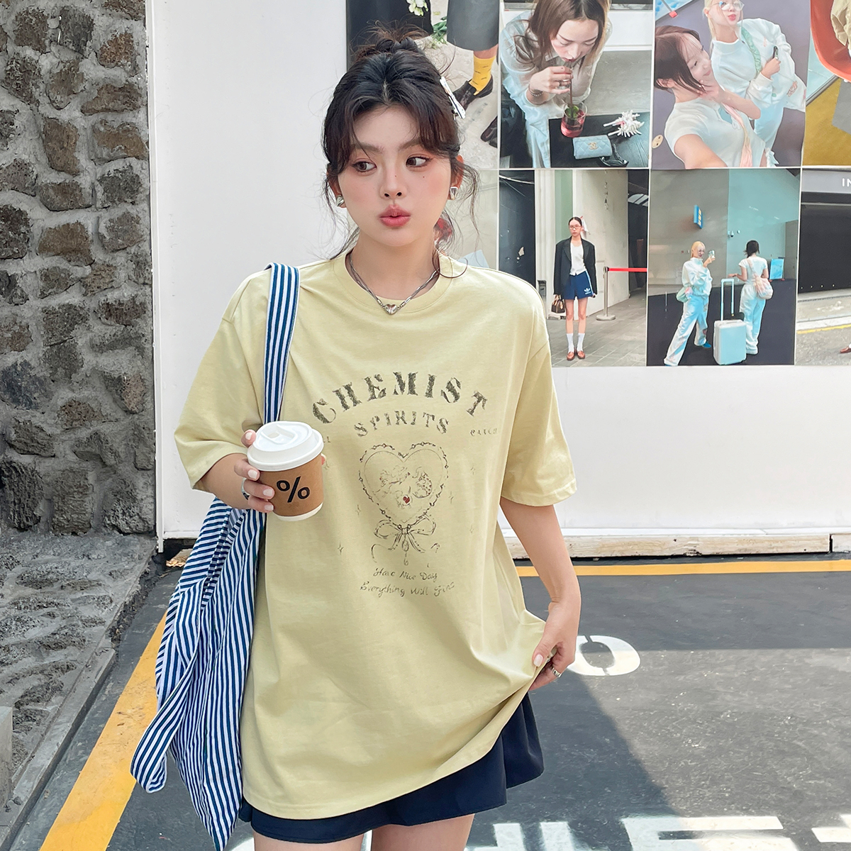 【现现专场】夏新款宽松遮肉休闲百搭短袖大码女装洋气复古时尚t恤