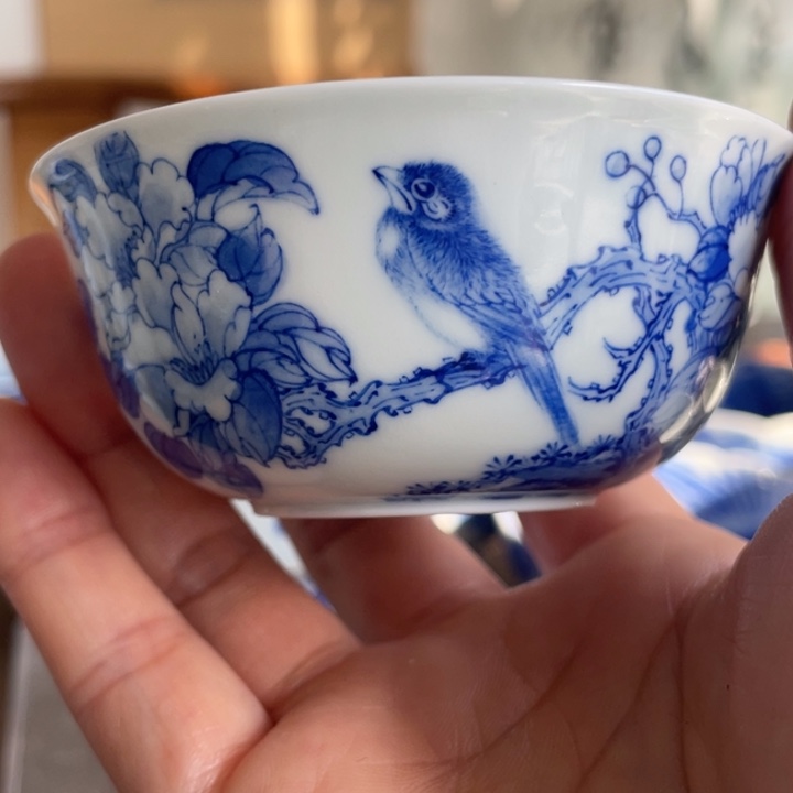 青花花鸟杯杯杯杯微微瑕