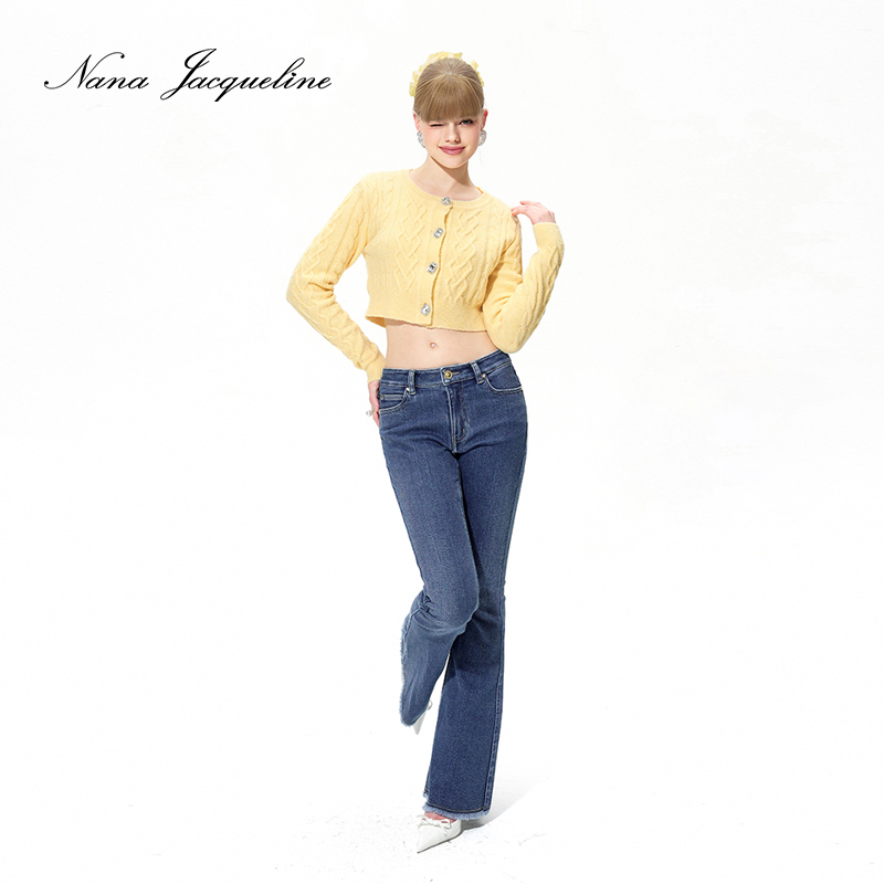 【赵露思同款】NanaJacqueline2025春微喇紧身显瘦细流苏脚口牛仔裤