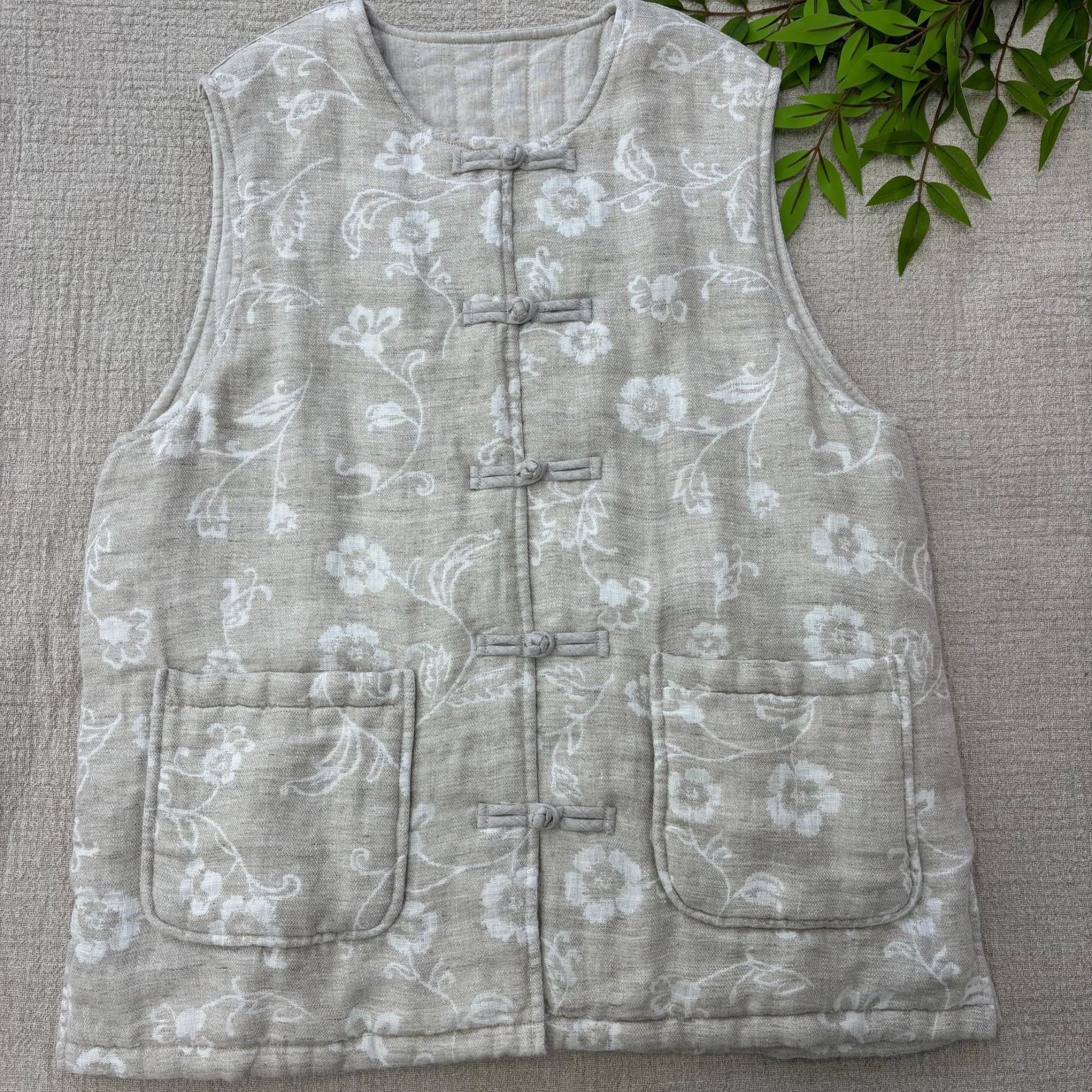  【岁锦】100%雨露汉麻冬季重工全提花新中式马夹羊绒加绒加厚马甲