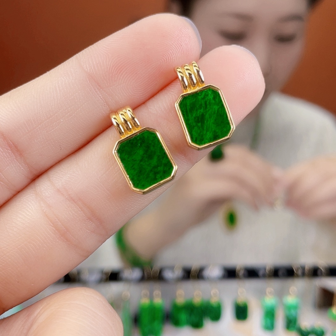 翡翠银S925镶嵌耳饰