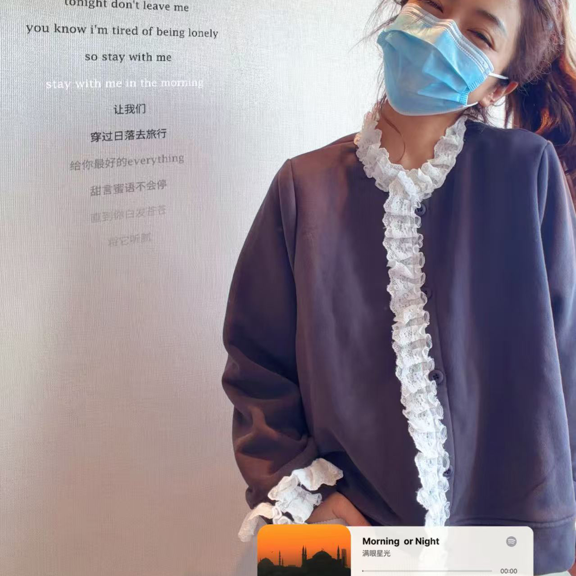 夏小朵 纯色蕾丝边卫衣外套 时尚简约纯色小众加厚卫衣外套