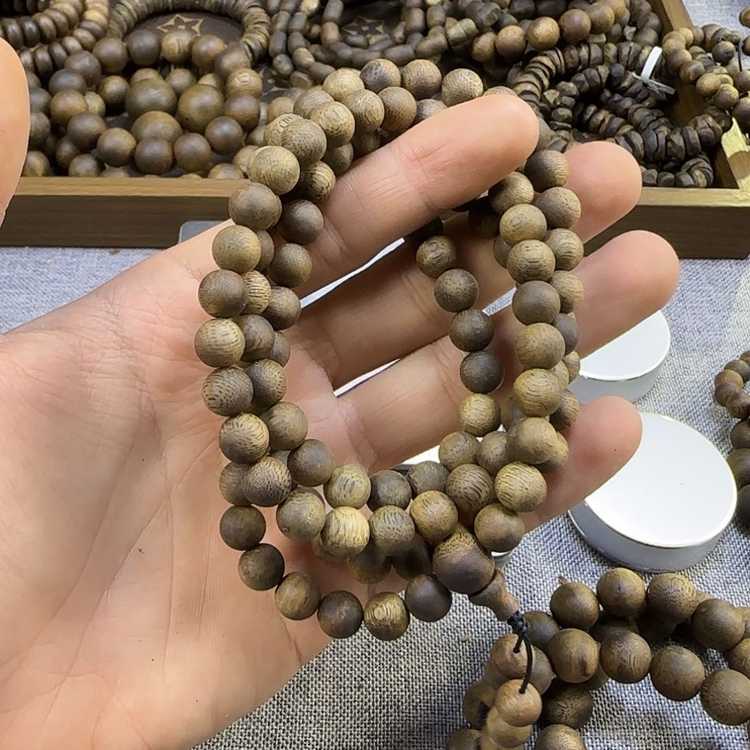 手串沉香34克08多圈沉水浮绿奇楠圆珠